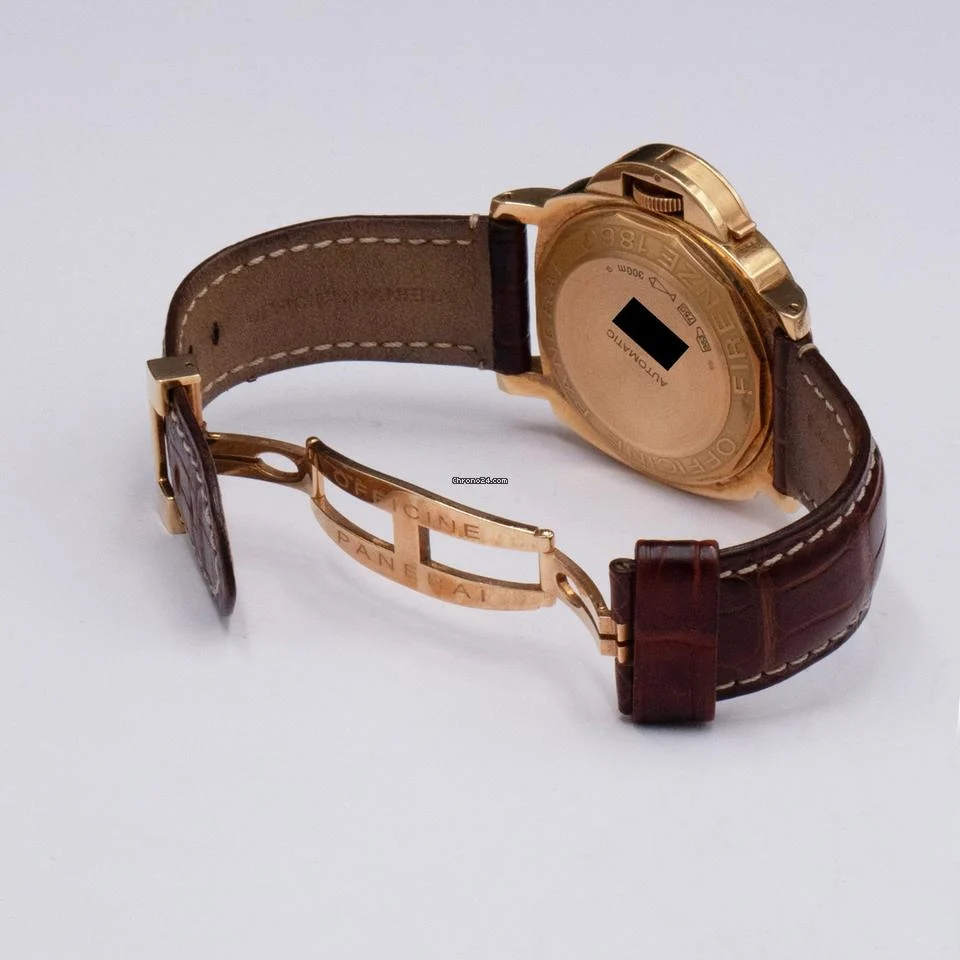 Panerai Luminor Marina PAM00140 Black Carbon Dial 18K Yellow Gold Mens Watch
