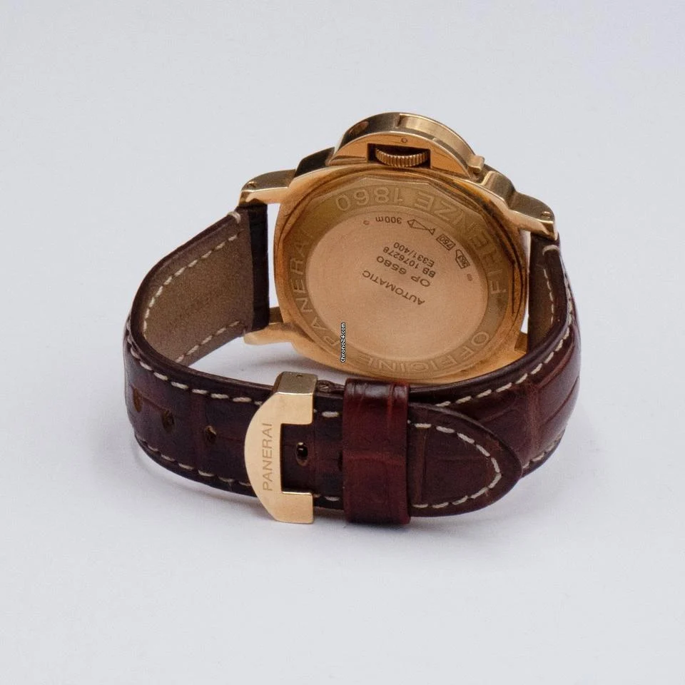 Panerai Luminor Marina PAM00140 Black Carbon Dial 18K Yellow Gold Mens Watch
