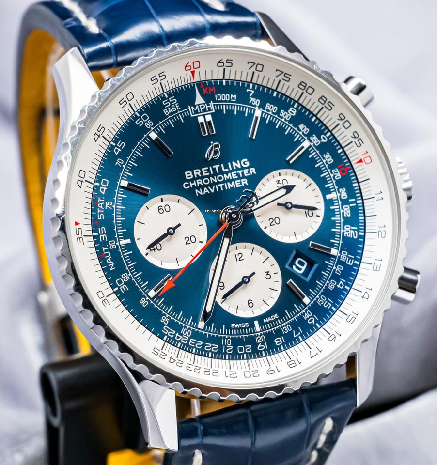 Breitling Navitimer 1 B01 Chronograph 46mm Blue $11K MSRP Boxes Croco Stainless Steel