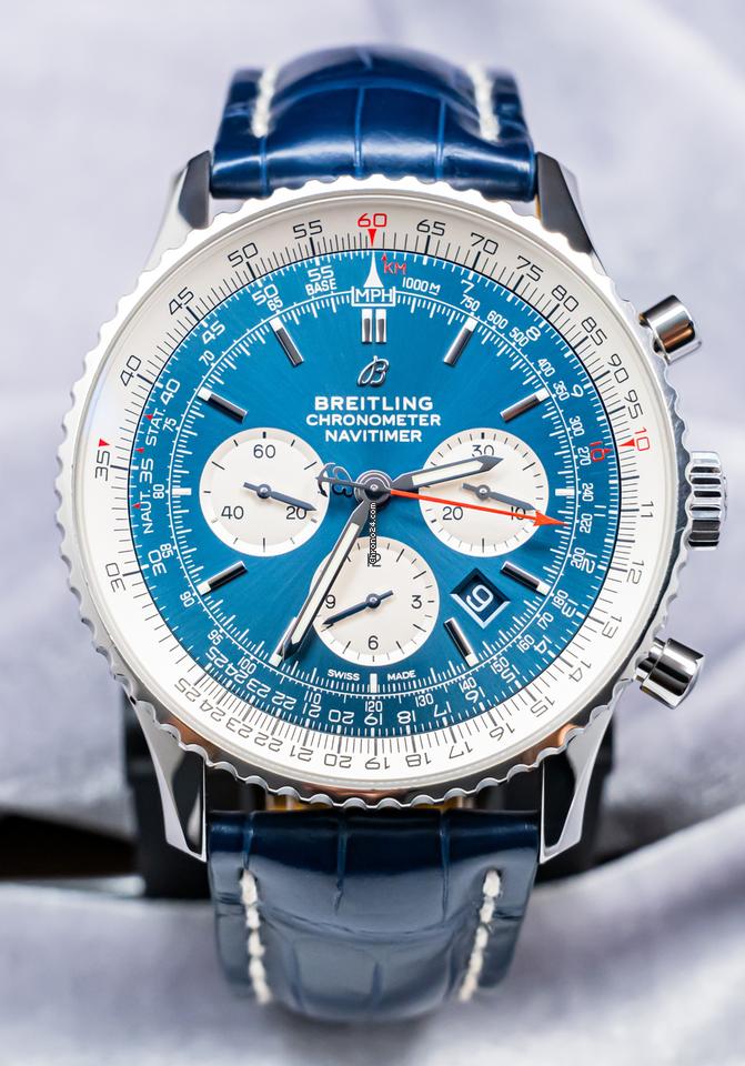 Breitling Navitimer 1 B01 Chronograph 46mm Blue $11K MSRP Boxes Croco Stainless Steel