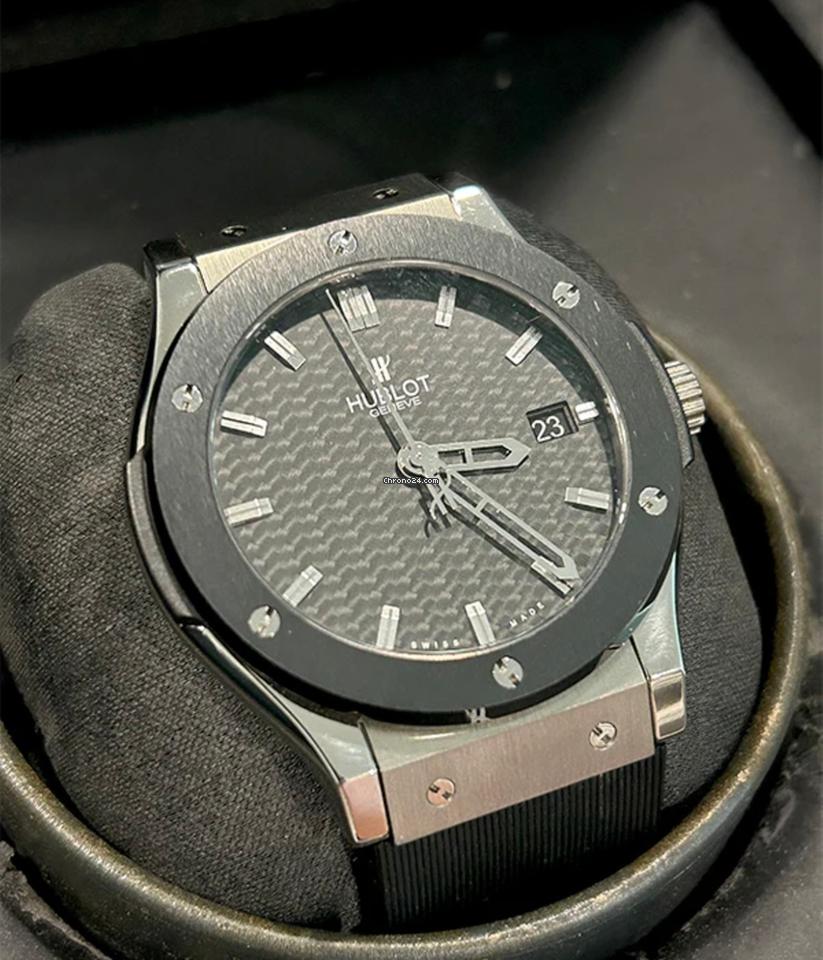 Hublot Classic Fusion Zirconium 45MM Black Carbon Dial Rubber Strap (511.ZM.1670.RX)