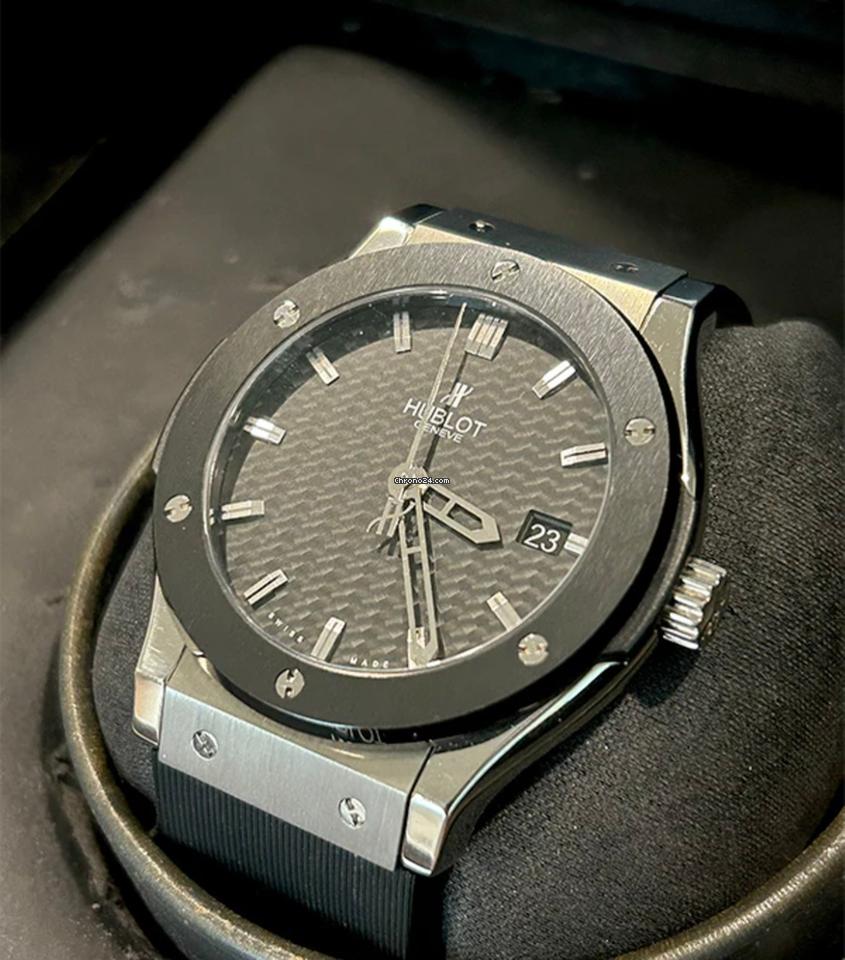 Hublot Classic Fusion Zirconium 45MM Black Carbon Dial Rubber Strap (511.ZM.1670.RX)