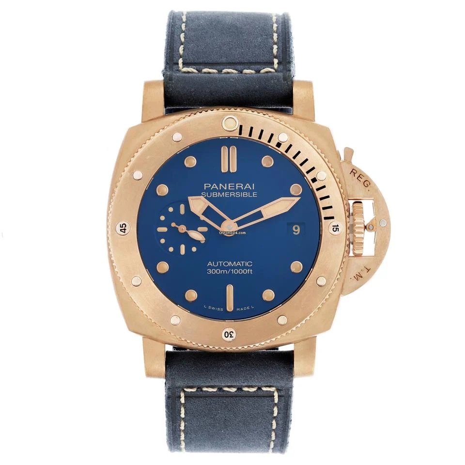 Panerai Luminor Submersible Blu Abisso Bronze Mens Watch PAM01074 Box Card