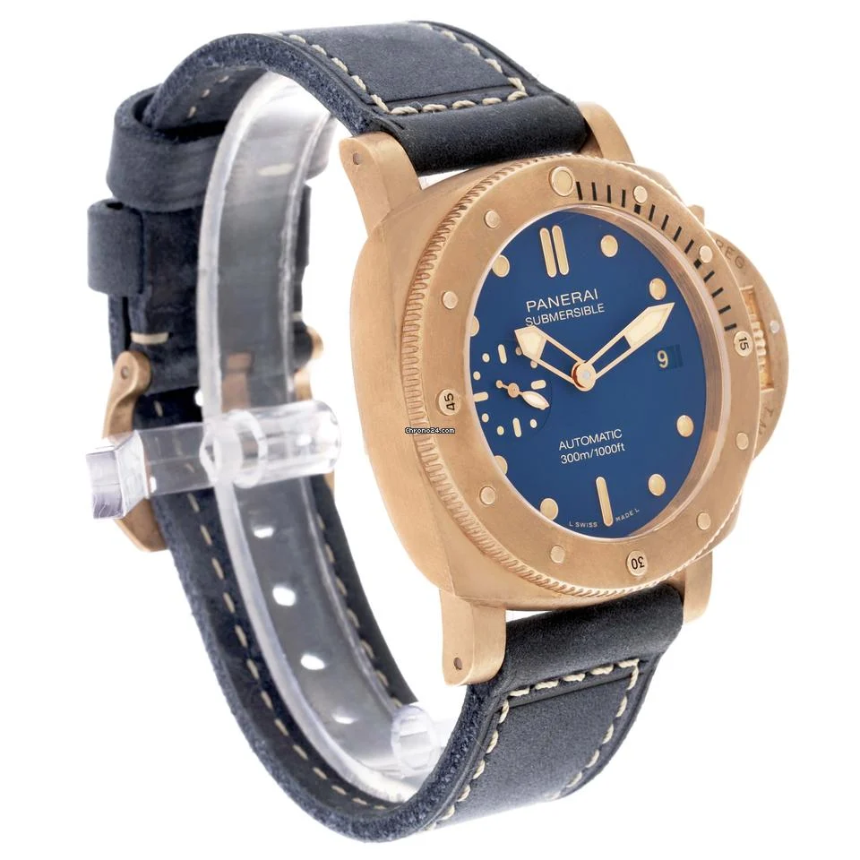 Panerai Luminor Submersible Blu Abisso Bronze Mens Watch PAM01074 Box Card