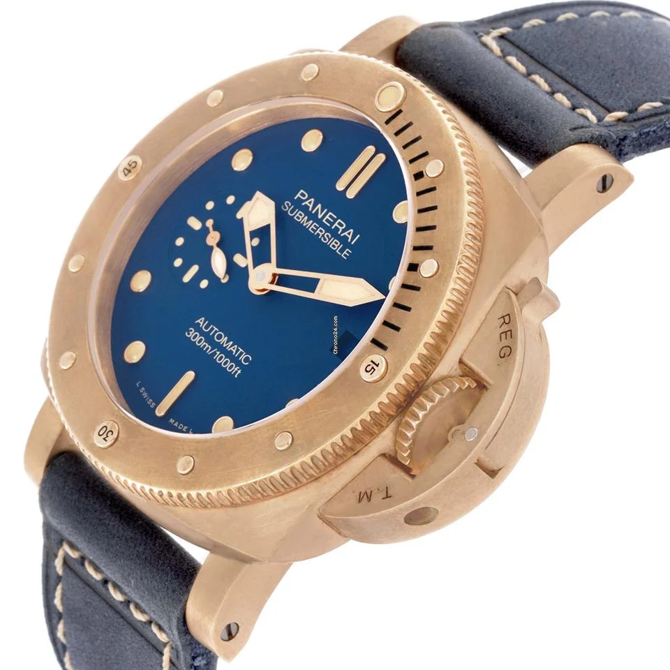 Panerai Luminor Submersible Blu Abisso Bronze Mens Watch PAM01074 Box Card