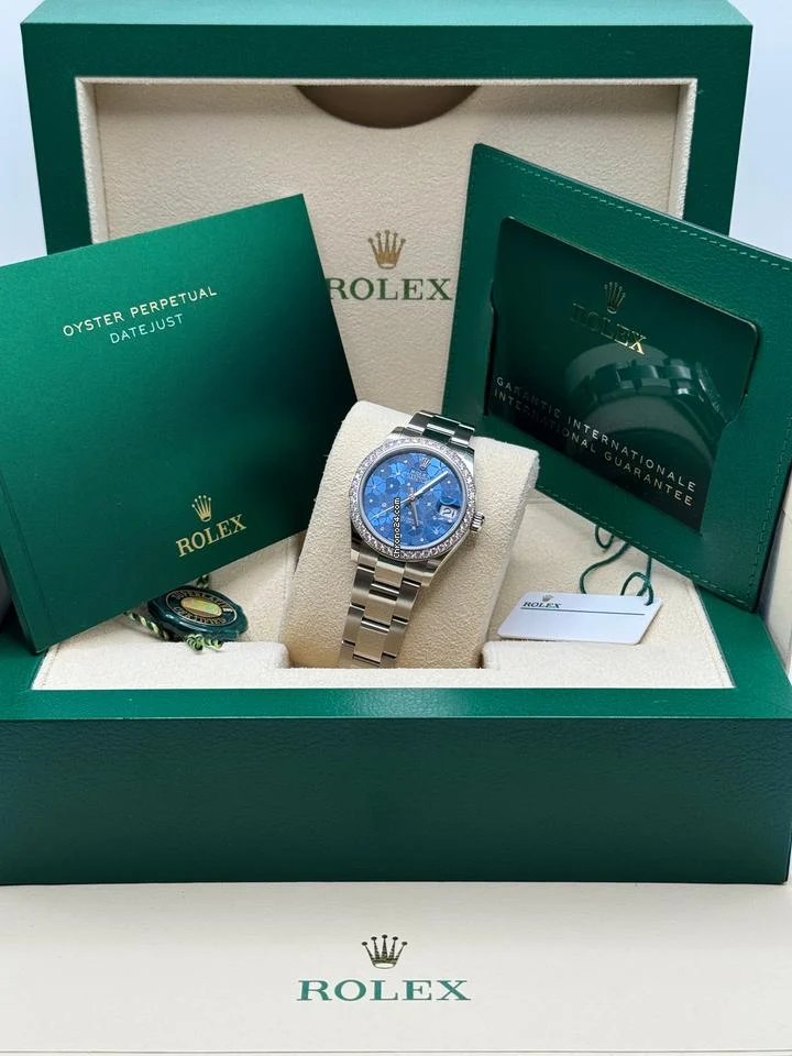 Rolex Datejust 31 NEW 2024 Blue Floral Diamond Dial Diamond Bezel Stainless Steel Oyster 10 Rolex Datejust 31 NEW 2024 Blue Floral Diamond Dial Diamond Bezel Stainless Steel Oyster