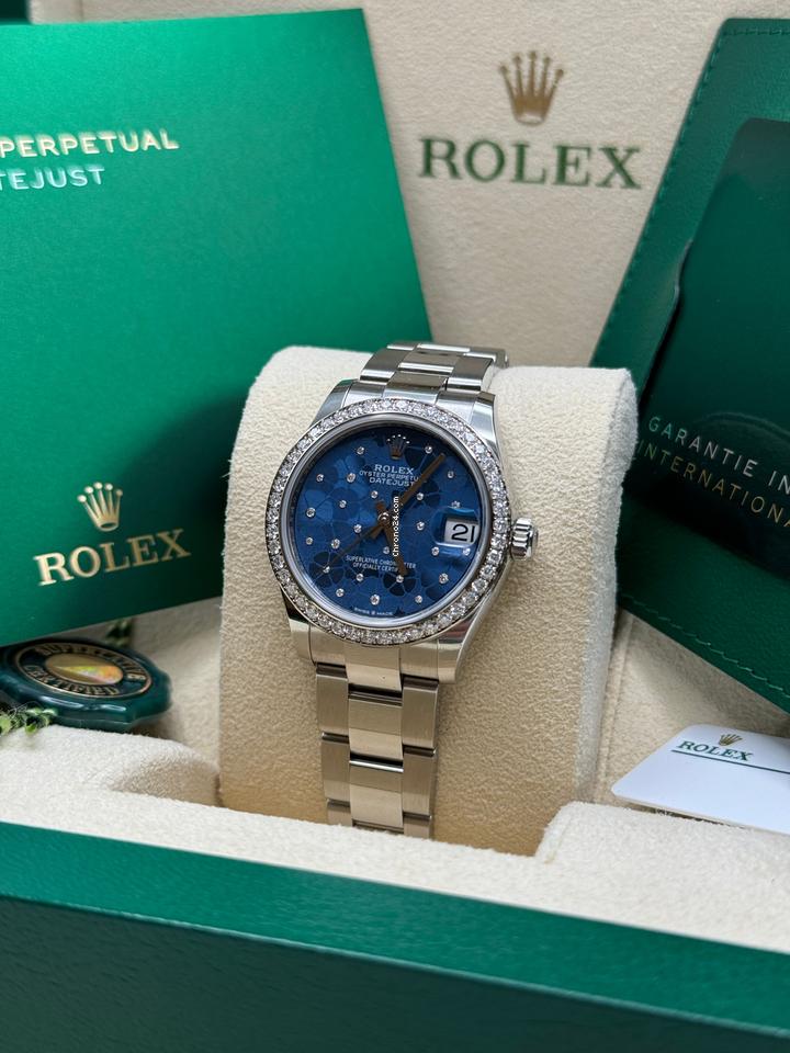 Rolex Datejust 31 NEW 2024 Blue Floral Diamond Dial Diamond Bezel Stainless Steel Oyster