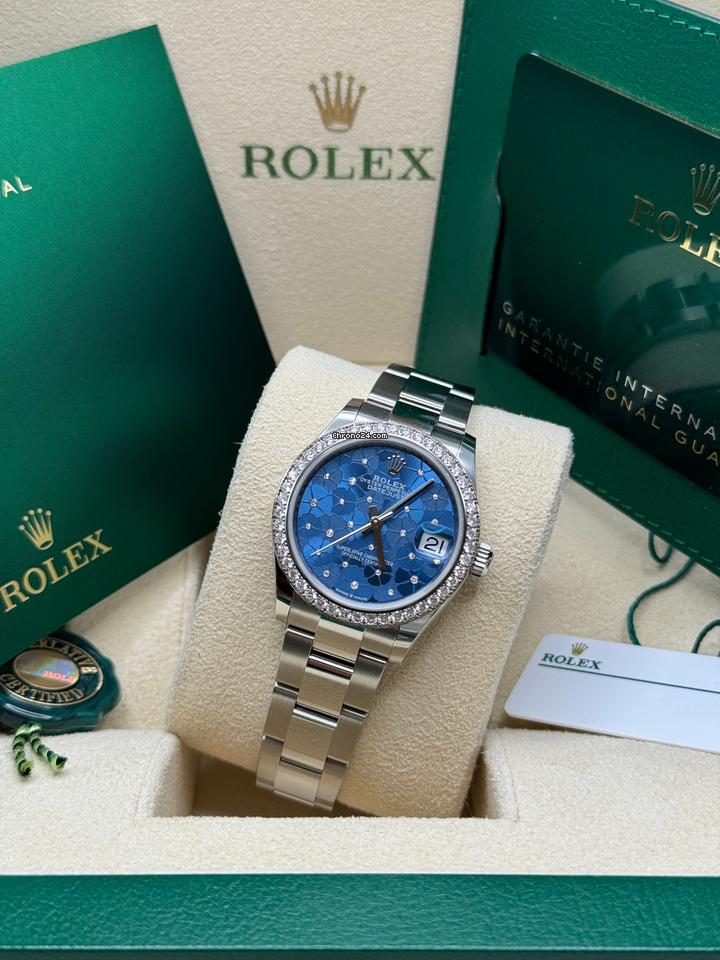 Rolex Datejust 31 NEW 2024 Blue Floral Diamond Dial Diamond Bezel Stainless Steel Oyster 7 Rolex Datejust 31 NEW 2024 Blue Floral Diamond Dial Diamond Bezel Stainless Steel Oyster