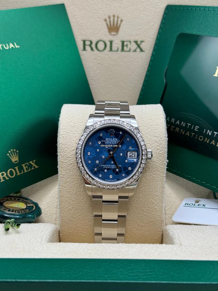 Rolex Datejust 31 NEW 2024 Blue Floral Diamond Dial Diamond Bezel Stainless Steel Oyster 8 Rolex Datejust 31 NEW 2024 Blue Floral Diamond Dial Diamond Bezel Stainless Steel Oyster