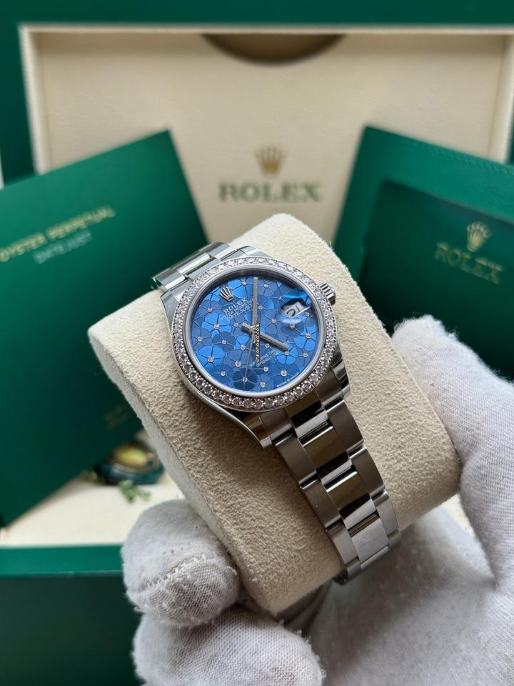Rolex Datejust 31 NEW 2024 Blue Floral Diamond Dial Diamond Bezel Stainless Steel Oyster 9 Rolex Datejust 31 NEW 2024 Blue Floral Diamond Dial Diamond Bezel Stainless Steel Oyster