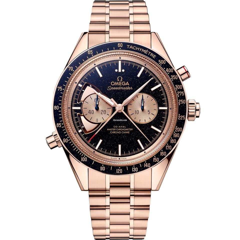Omega 2025 New Speedmaster Chrono Chime Blue Dial Sedna Gold 45 mm