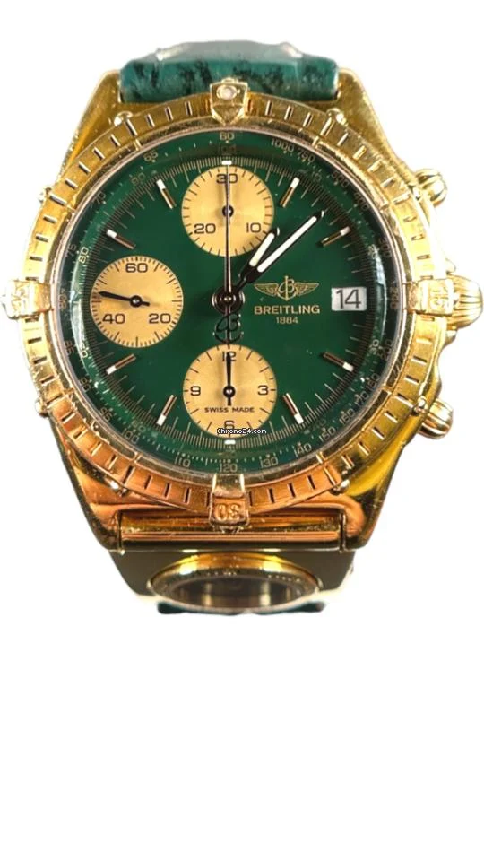Breitling Chronomat UTC Yellow Gold Green Dial Automatic Watch