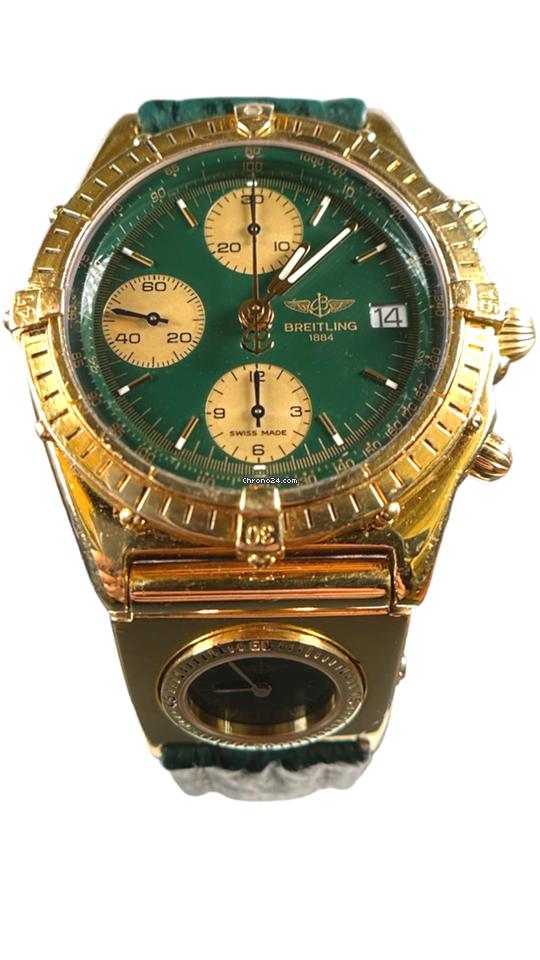 Breitling Chronomat UTC Yellow Gold Green Dial Automatic Watch