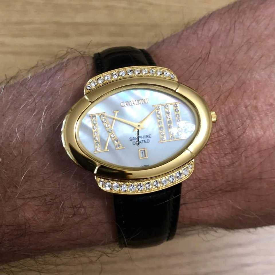 Cavadini - CASINO / JAPAN quartz / GOLD pl 40x34mm case / SAPPHIRE / MOTHER of PEARL / TOP condition / EXTRA RARE vintage / ORIGINAL box Swarovski cr