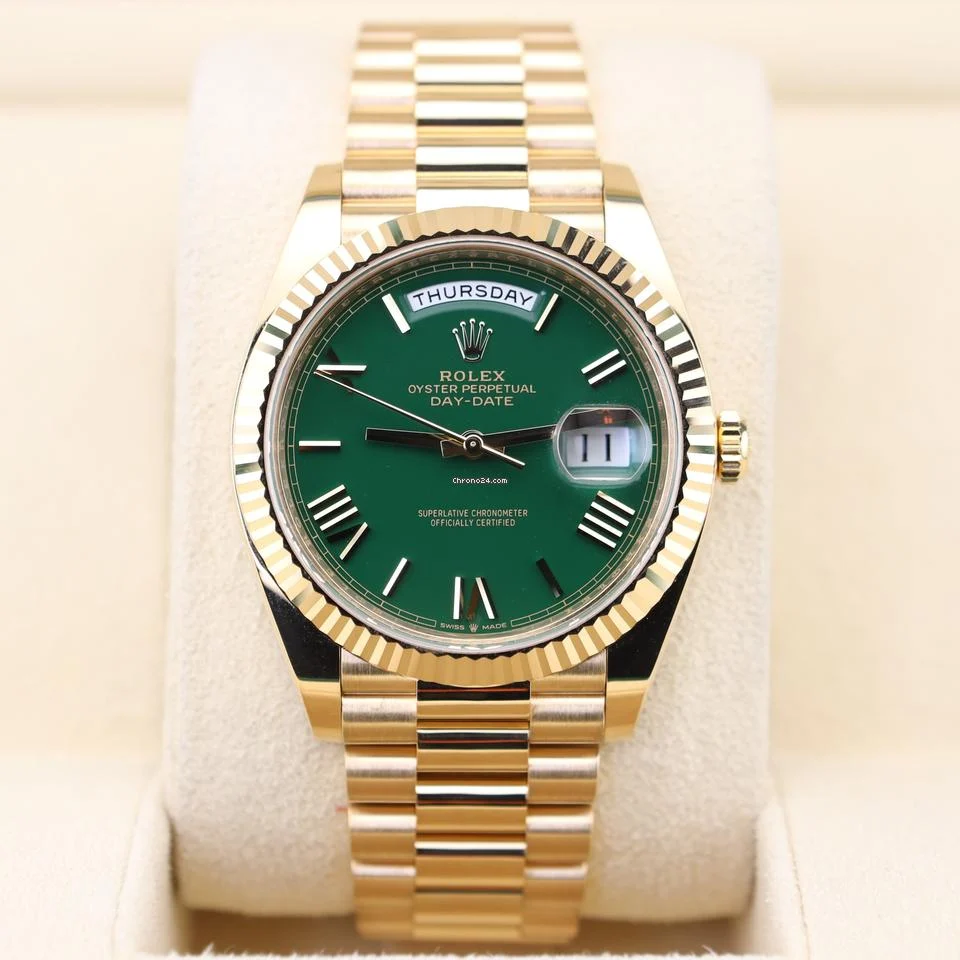 Rolex New Day-Date 40 Money Green Roman Dial Presidential 228238 Like New Unworn Full Set 2024