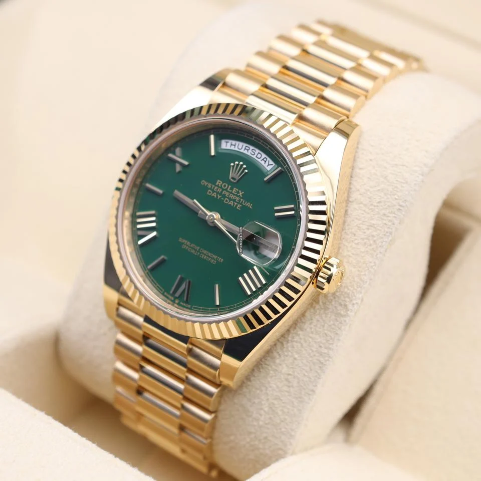 Rolex New Day-Date 40 Money Green Roman Dial Presidential 228238 Like New Unworn Full Set 2024