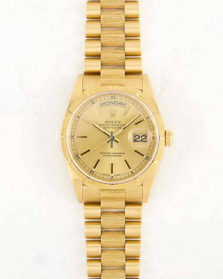 Rolex Day-Date 18248 Bark Finish in Yellow Gold with Hidden Clasp