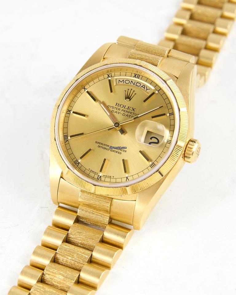Rolex Day-Date 18248 Bark Finish in Yellow Gold with Hidden Clasp