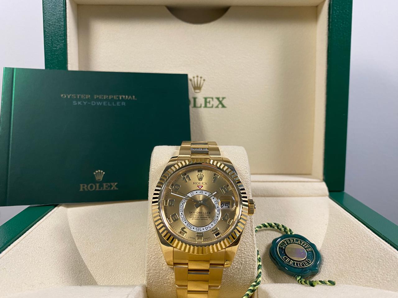 Rolex Like NEW Sky-Dweller Yellow Gold Oyster Champagne Arabic Dial