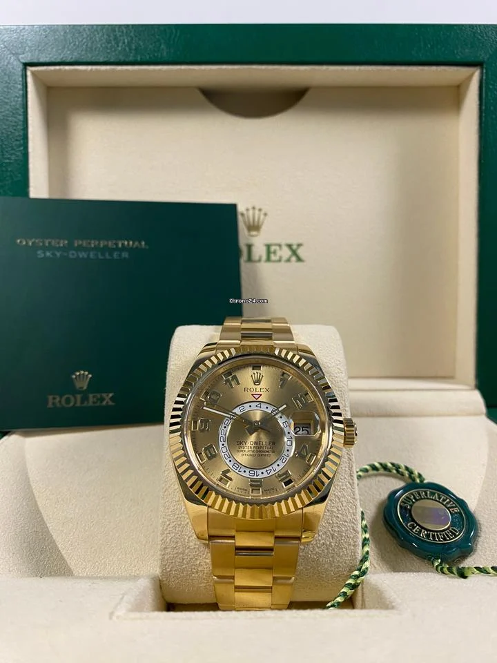 Rolex Like NEW Sky-Dweller Yellow Gold Oyster Champagne Arabic Dial 12 Rolex Like NEW Sky-Dweller Yellow Gold Oyster Champagne Arabic Dial