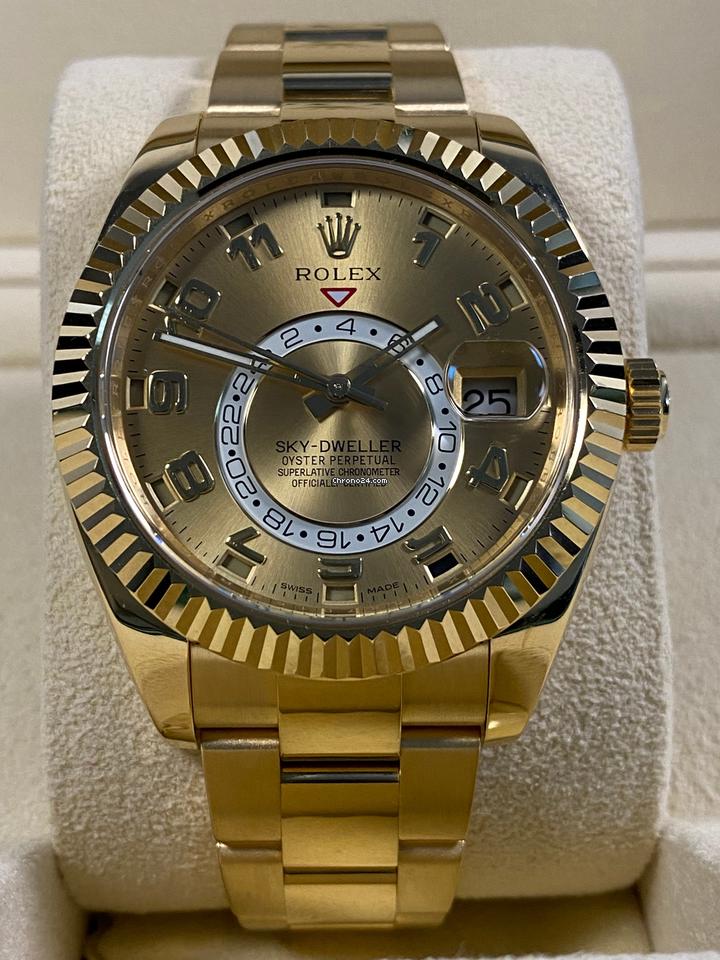 Rolex Like NEW Sky-Dweller Yellow Gold Oyster Champagne Arabic Dial