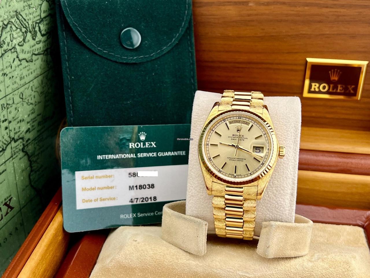 Rolex Day Date President 18038 Florentine 18K Yellow Gold Box Service Card