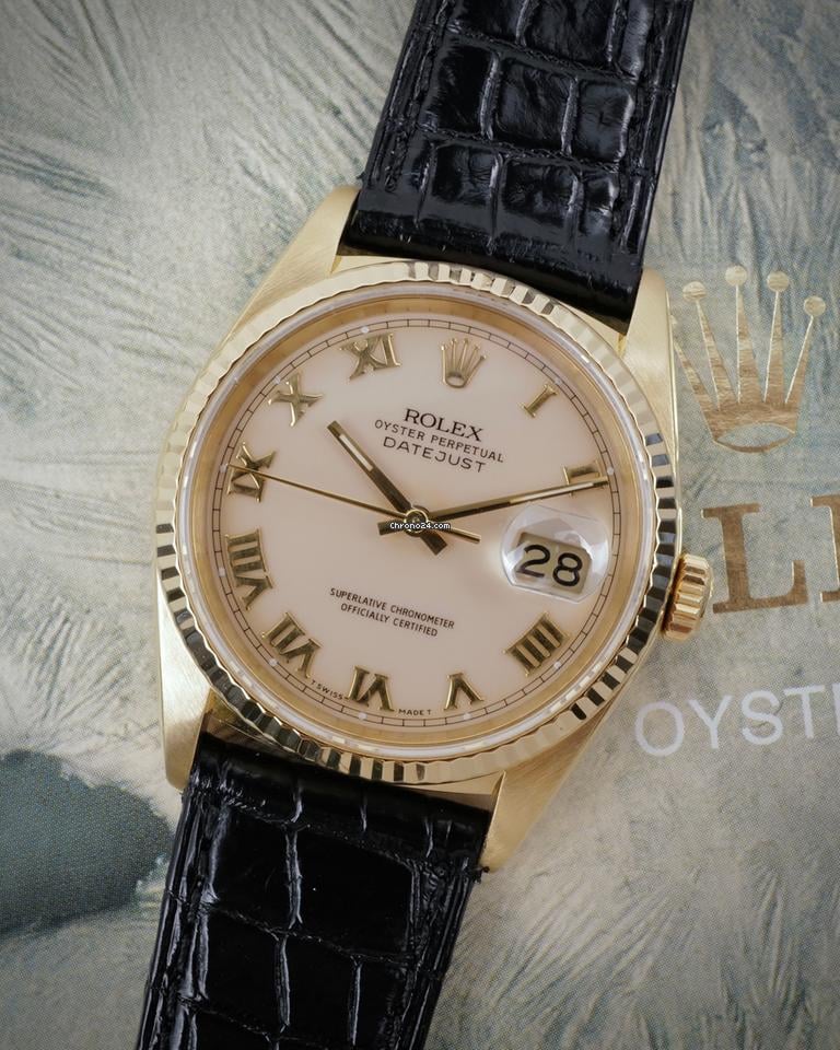 Rolex Datejust 36 1989 with Box, Ivory Roman Dial, Rolex Buckle, 2x straps