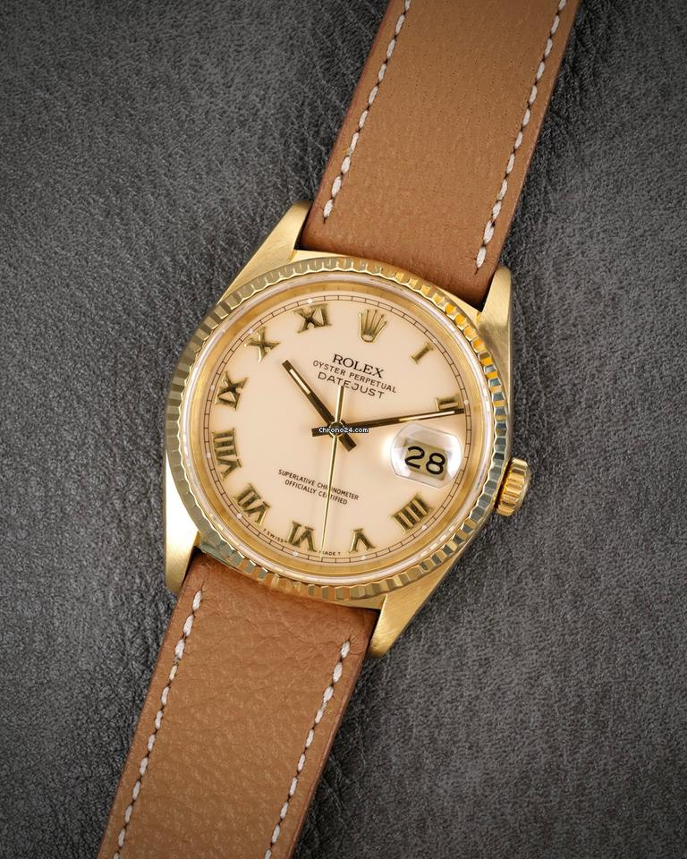 Rolex Datejust 36 1989 with Box, Ivory Roman Dial, Rolex Buckle, 2x straps
