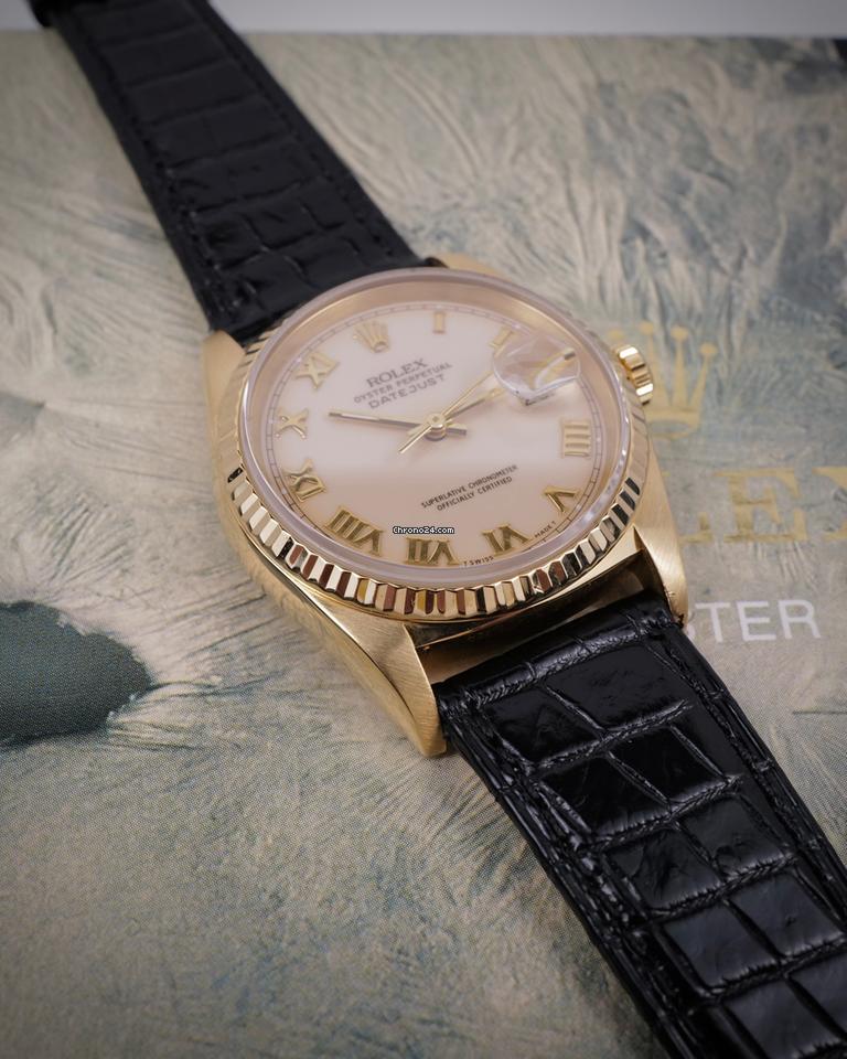 Rolex Datejust 36 1989 with Box, Ivory Roman Dial, Rolex Buckle, 2x straps