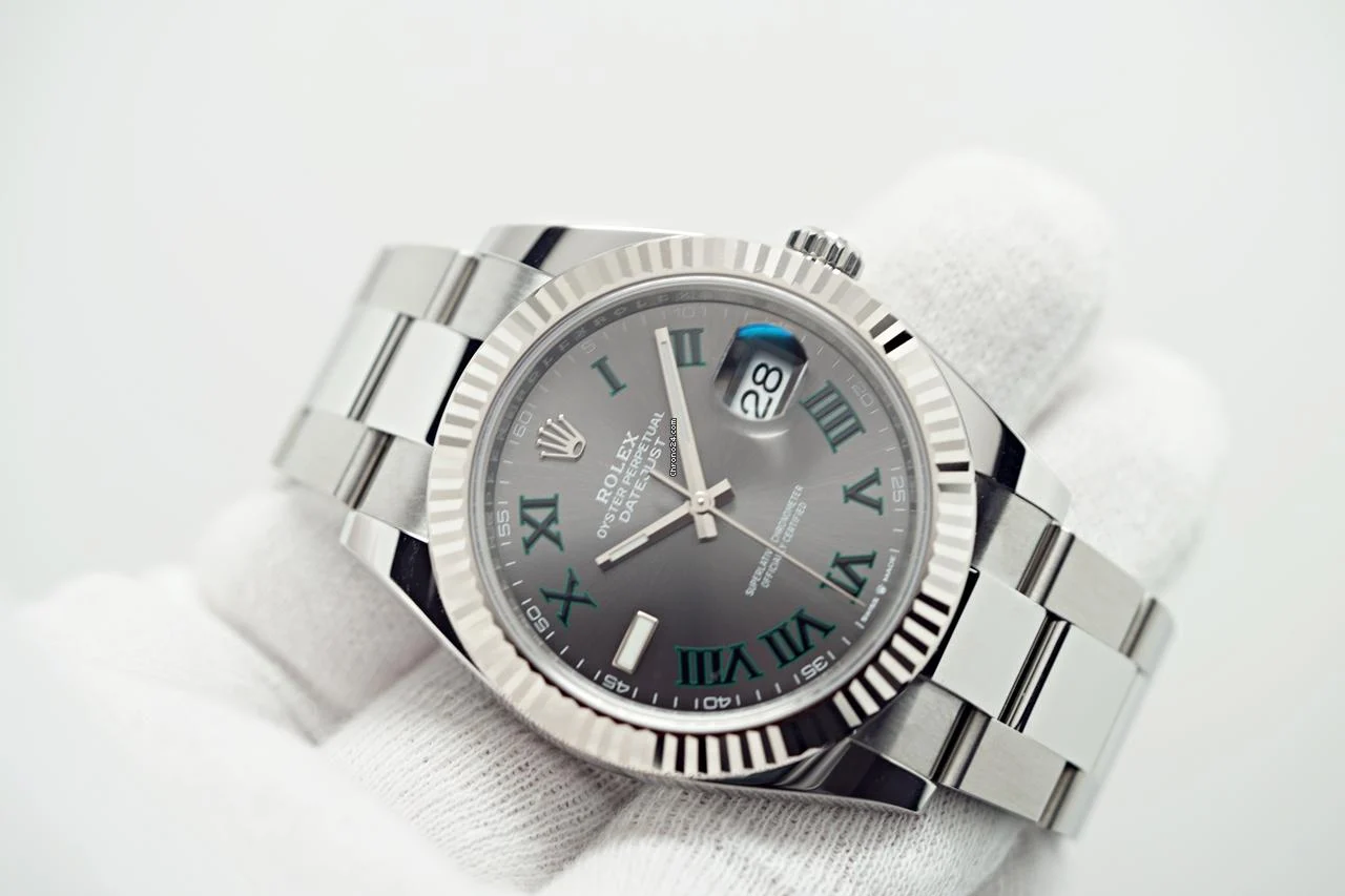 Rolex Datejust 41 2025 NEW Fluted Wimbledon Oyster 126334 Slate Green Roman Dial