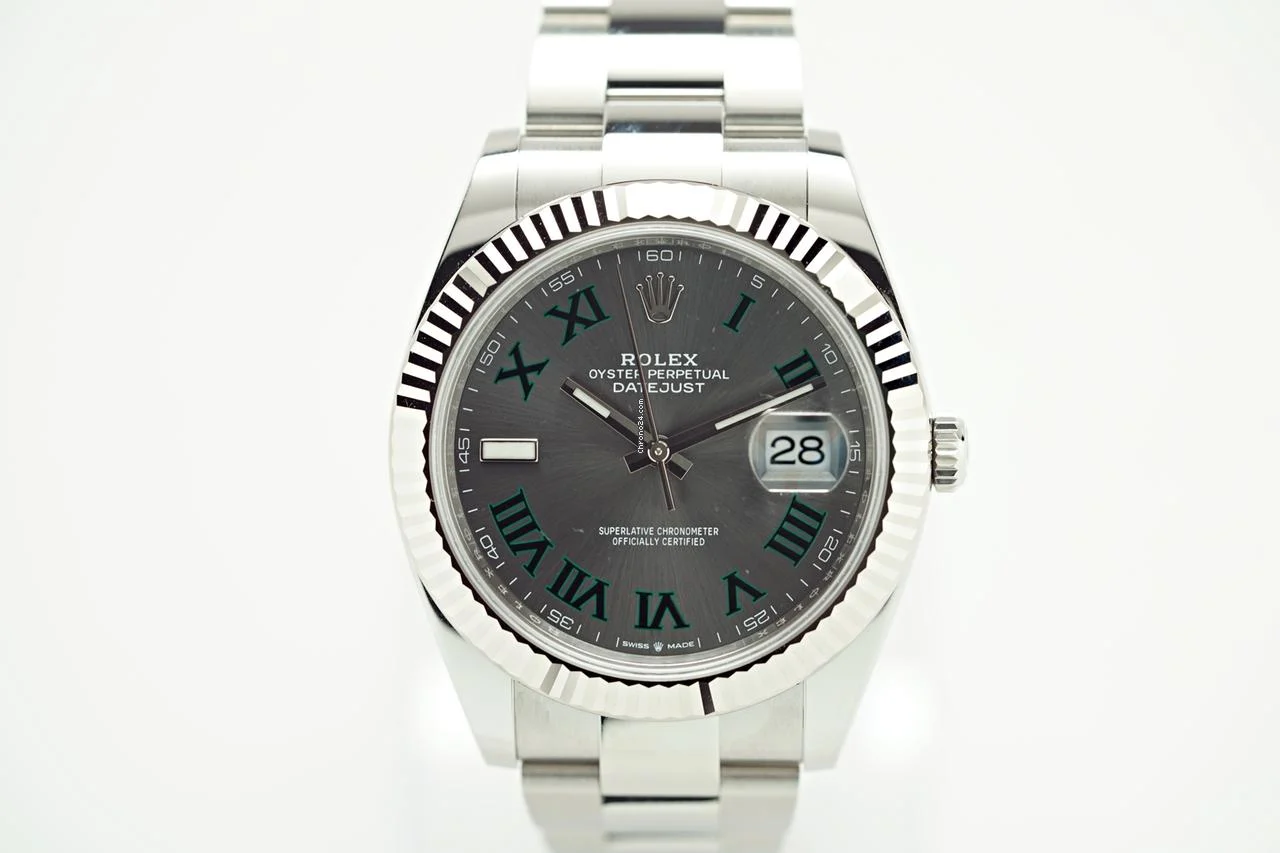 Rolex Datejust 41 2025 NEW Fluted Wimbledon Oyster 126334 Slate Green Roman Dial