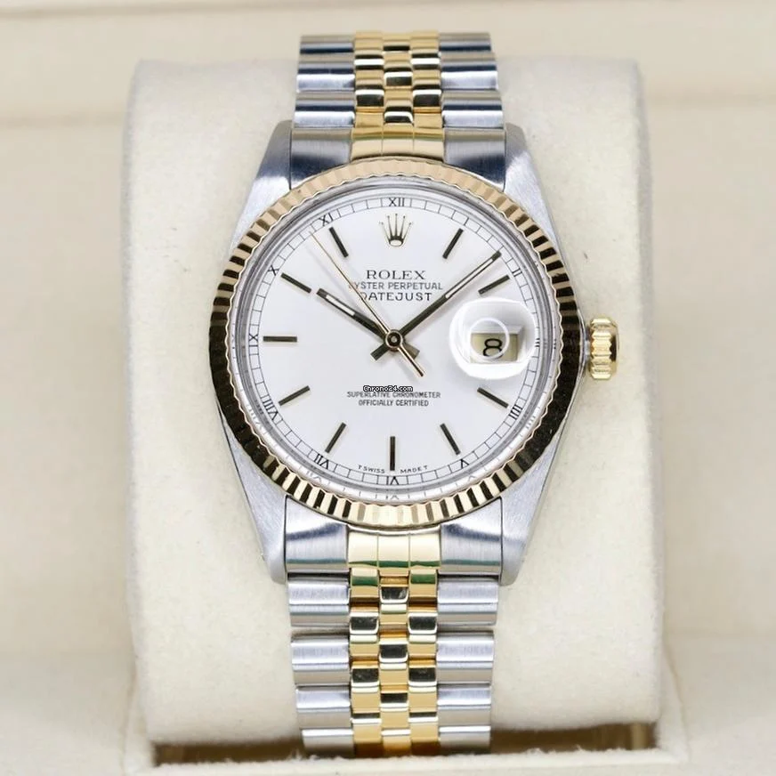 Rolex Datejust 16233 Silver Stick Dial Two-Tone Yellow Gold & Steel 36mm