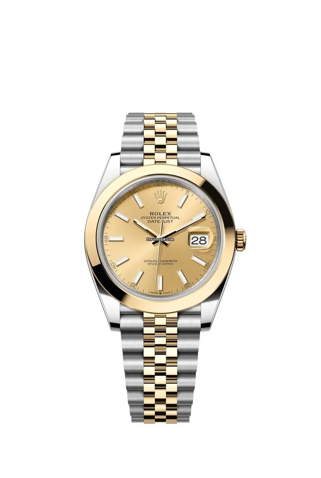 Rolex Datejust 41 Champagne Index Dial Two Tone Yellow Gold Smooth Bezel Jubilee Bracelet