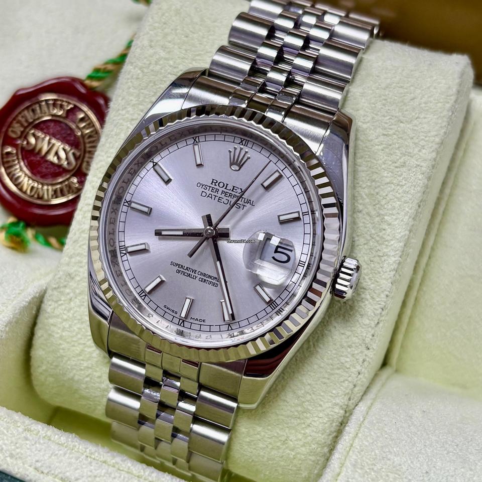 Rolex Datejust 36 116234 Silver Dial, Jubilee Band, Fluted Bezel+ Box