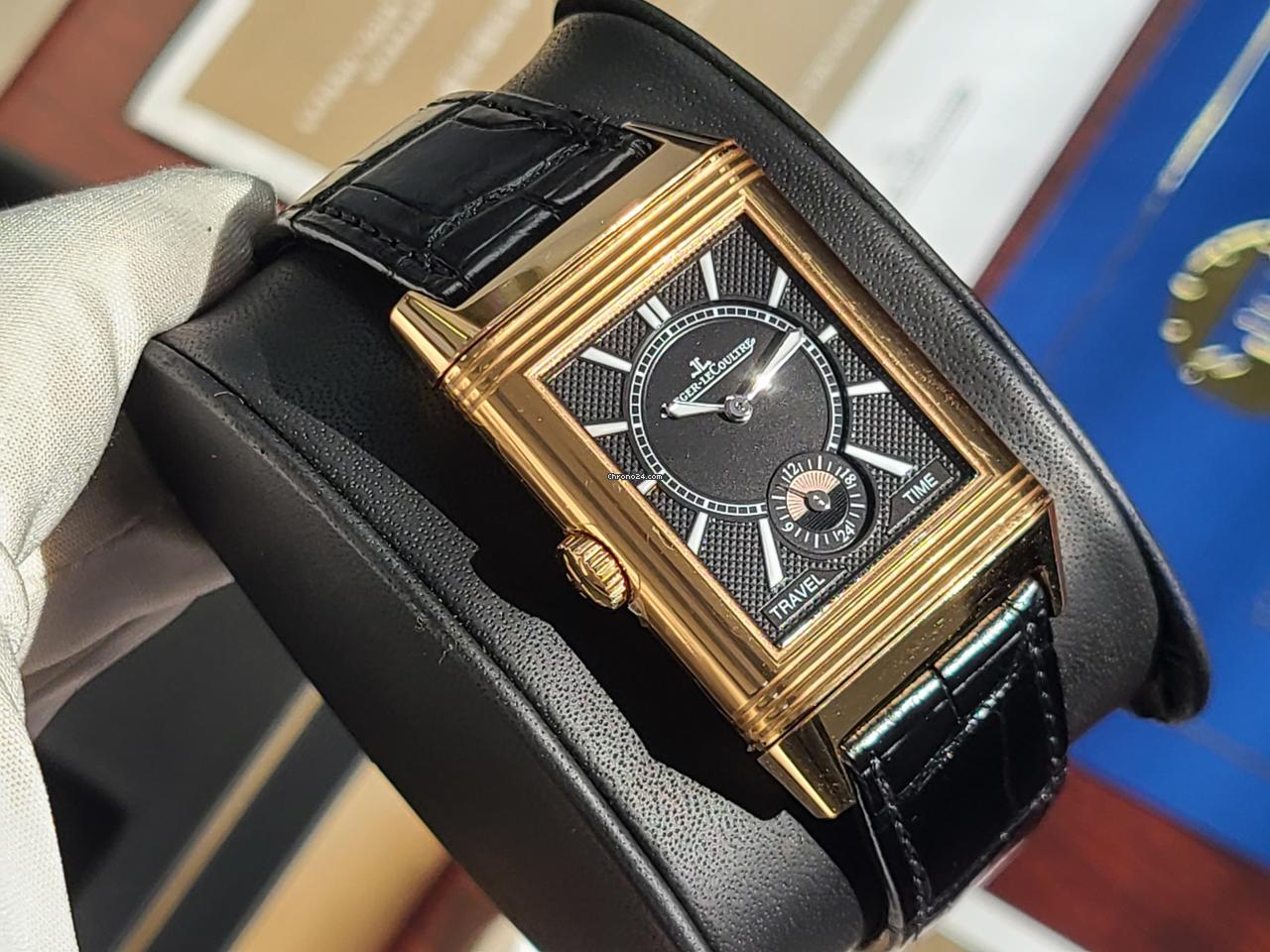 Jaeger-LeCoultre Grand Reverso Travel Time 18k Classic Large DuoFace White Black Guilloche Art-Deco Dial Small Seconds 2 TimeZone GMT New Unworn w/ S
