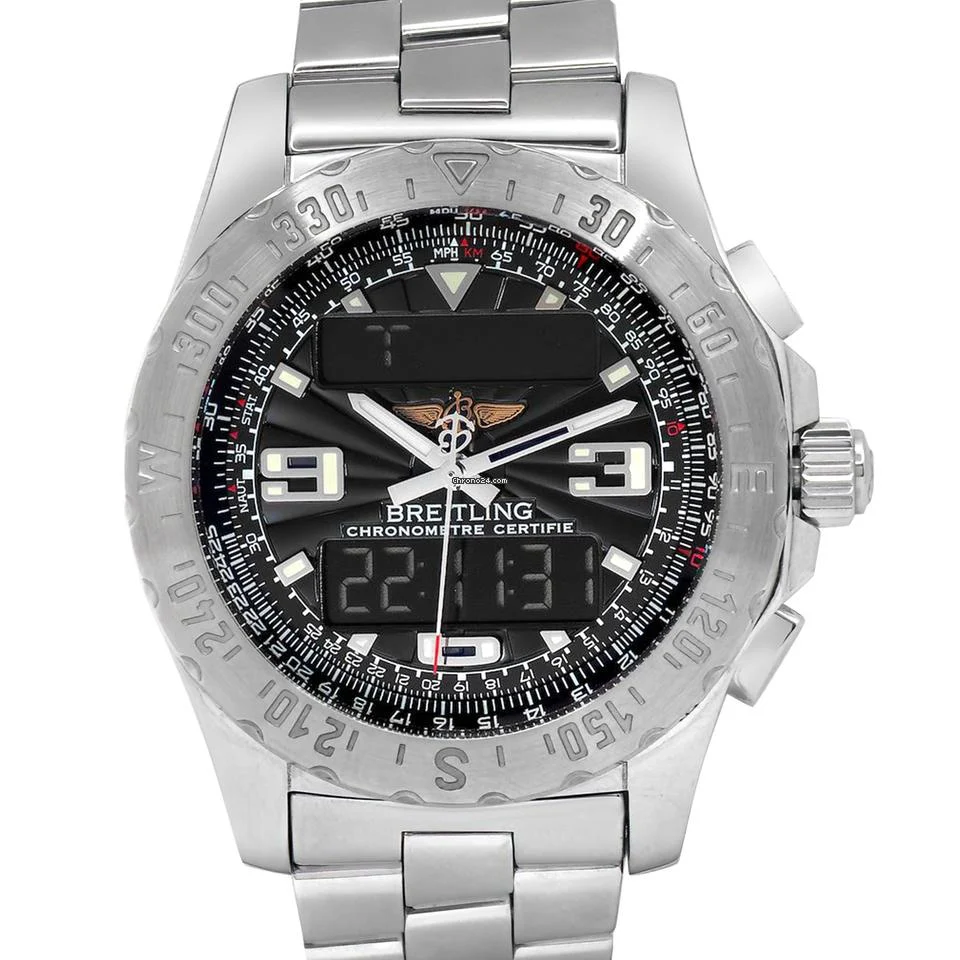 Breitling Airwolf A78363 Quartz 43.5mm Black Dial Analog/Digital Day/Date 2nd Time SS w.P Great condition. Like New! Comes with Original Papers.