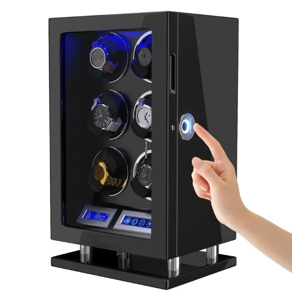 Dukwin New Fingerprint Watch Winder For 6 Watches Piano Black w/Japanese Mabuchi Motor- SLK20-006