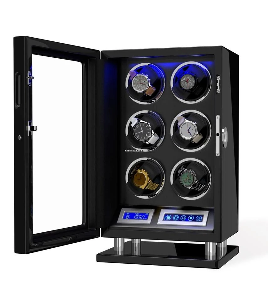 Dukwin New Fingerprint Watch Winder For 6 Watches Piano Black w/Japanese Mabuchi Motor- SLK20-006