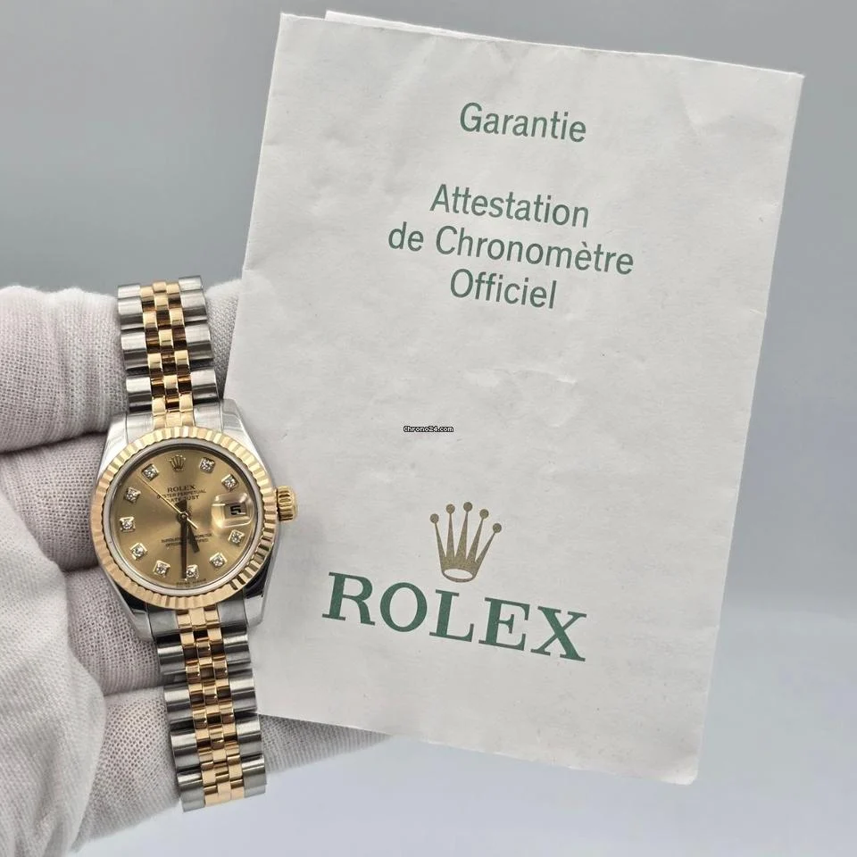Rolex Lady-Datejust PAPERS MINT Datejust 18k Two Tone Champagne Diamond Dial