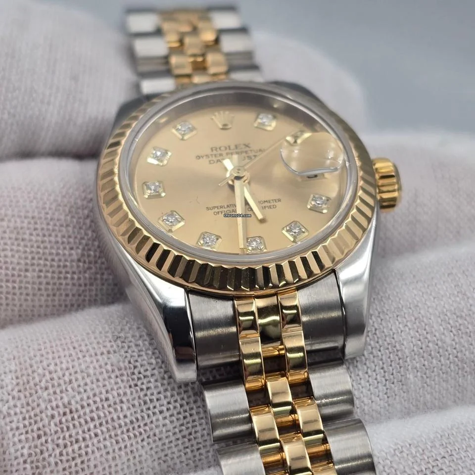 Rolex Lady-Datejust PAPERS MINT Datejust 18k Two Tone Champagne Diamond Dial