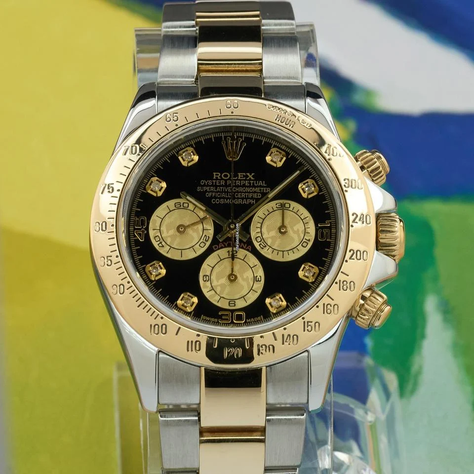 Rolex Daytona Zenith 40mm Steel & Gold Black Diamond Dial 16523
