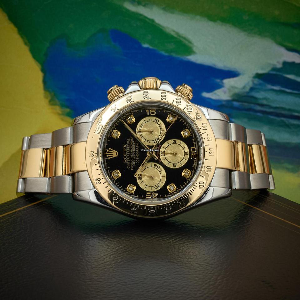 Rolex Daytona Zenith 40mm Steel & Gold Black Diamond Dial 16523