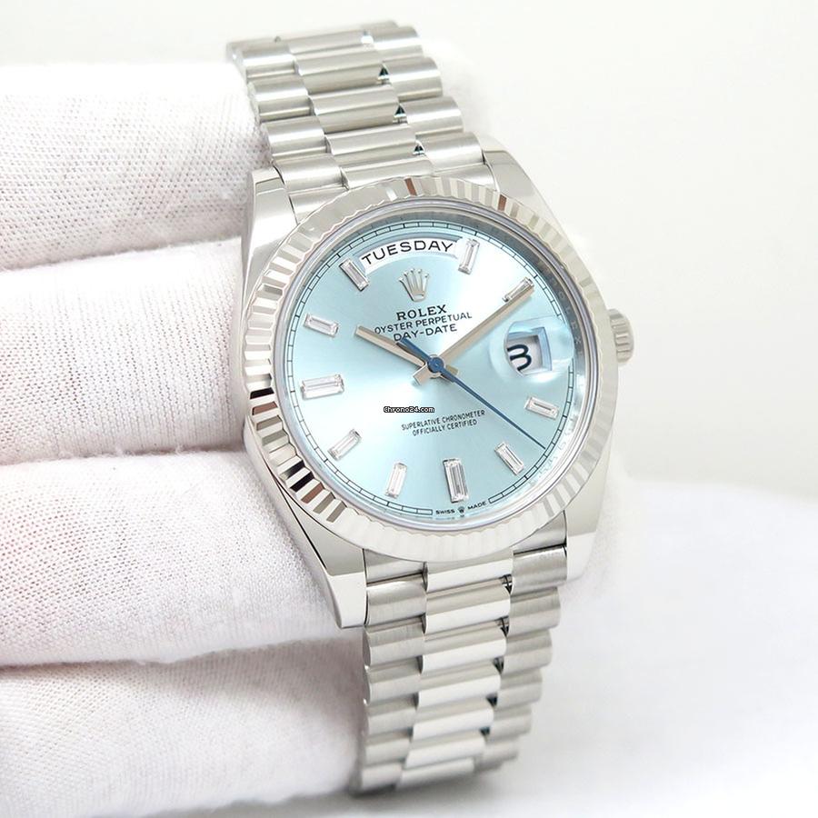 Rolex 228236 Day Date 40 Platinum with Ice Blue Diamond Baguette Dial