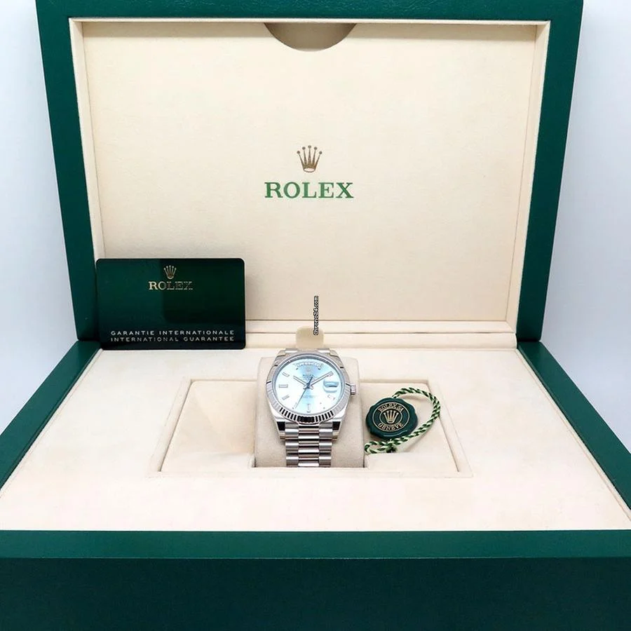 Rolex 228236 Day Date 40 Platinum with Ice Blue Diamond Baguette Dial