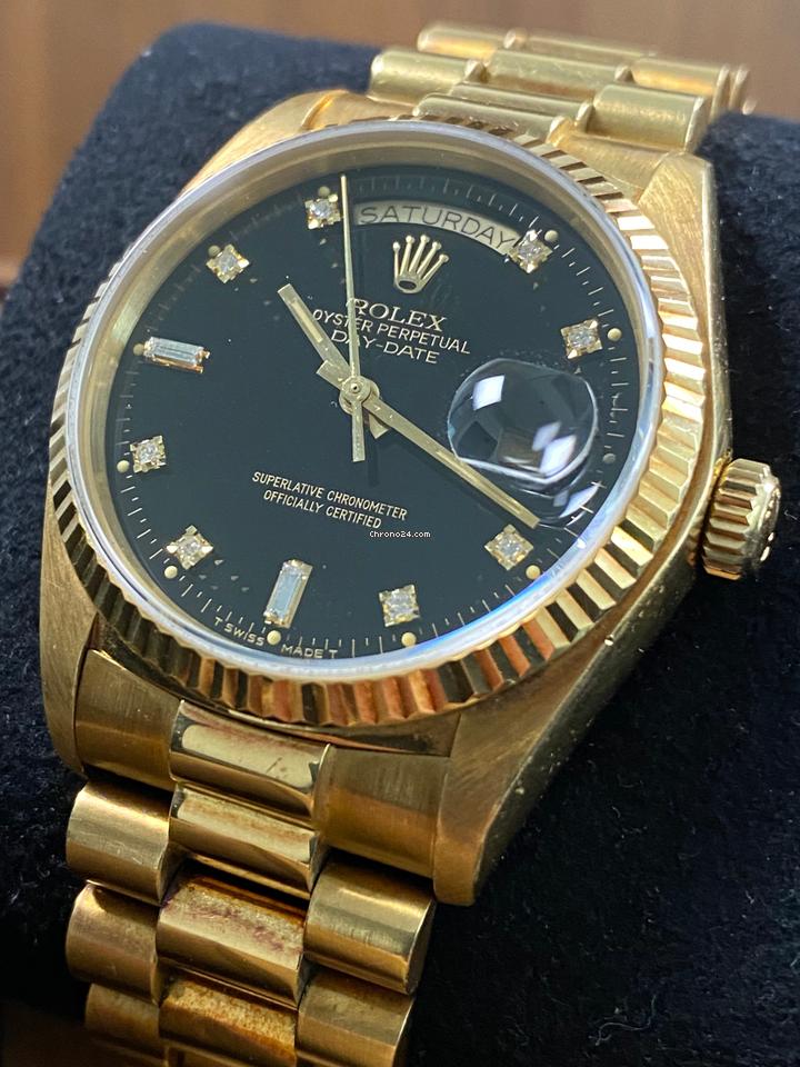Rolex EXCELLENT Condition 1985 Day-Date 36 President Yellow Gold Black Diamond Dial 18038 FULL SET