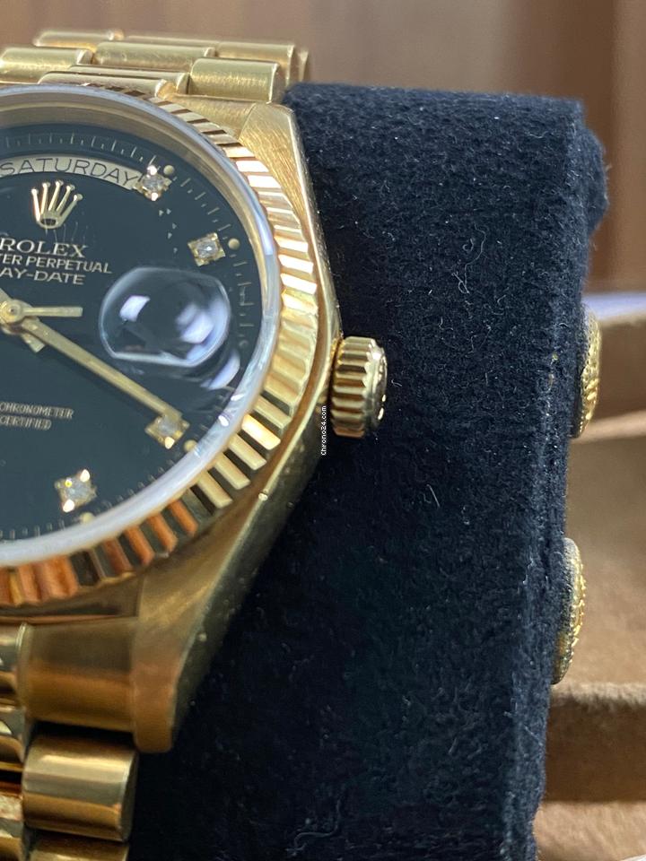Rolex EXCELLENT Condition 1985 Day-Date 36 President Yellow Gold Black Diamond Dial 18038 FULL SET