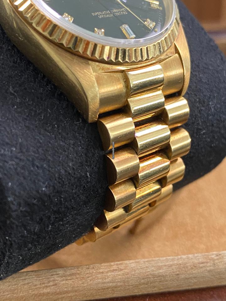Rolex EXCELLENT Condition 1985 Day-Date 36 President Yellow Gold Black Diamond Dial 18038 FULL SET