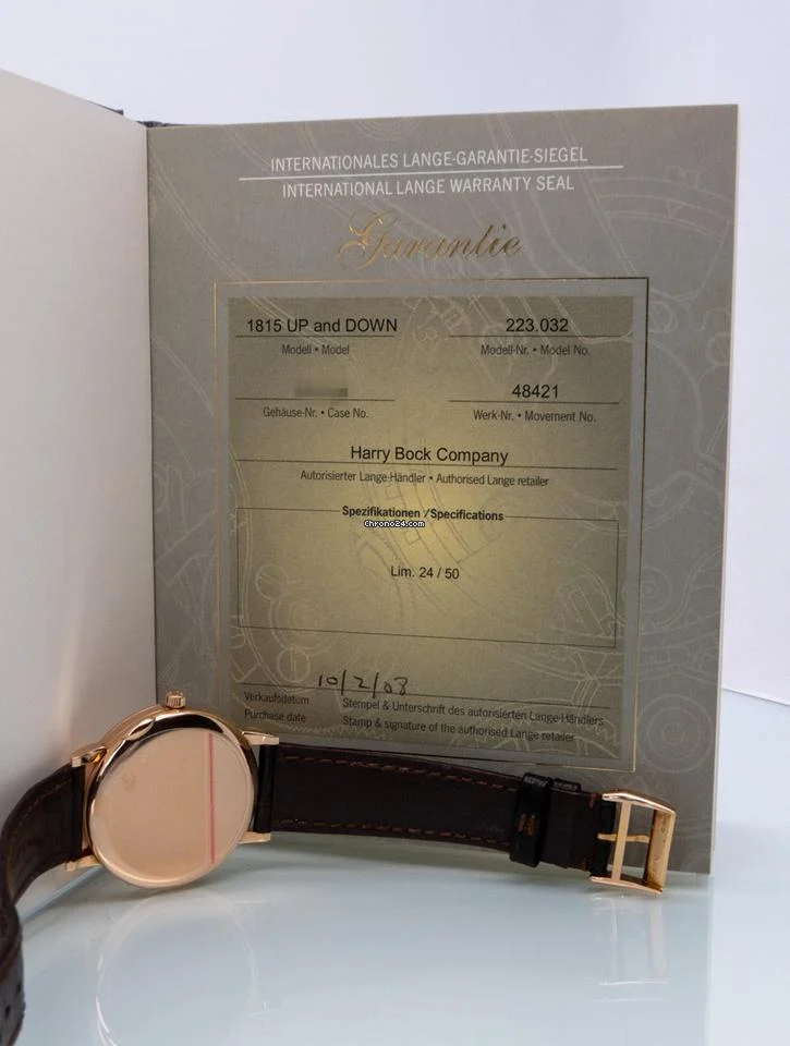 A. Lange & S?hne 1815 Up/Down Walter Lange Signature 223.032 Full set Pre-owned Limited edition 2008 5 A. Lange & S?hne 1815 Up/Down Walter Lange Signature 223.032 Full set Pre-owned Limited edition 2008