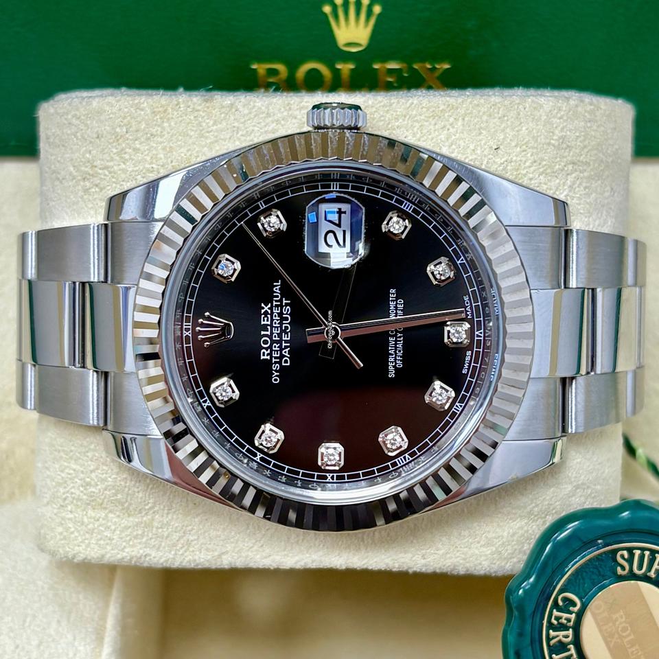 Rolex Datejust 41 126334 Black Diamond Dial Gold Fluted Bezel Oyster Band +Box