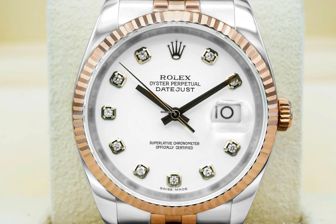 Rolex 116231 Datejust 36mm 18K Rose Gold White Diamond Dial Jubilee Bracelet Box and Papers 2011